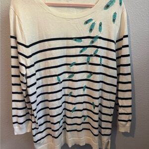 EUC Talbots Cream Striped Knit Sweater Sz L